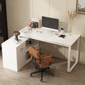 ECACAD Shape Adjustable Computer Desk with Storage Cabinet L Shaped Corner Home Office Desk Study Writing Table with Drawer Door &amp Adjustable Shelves White