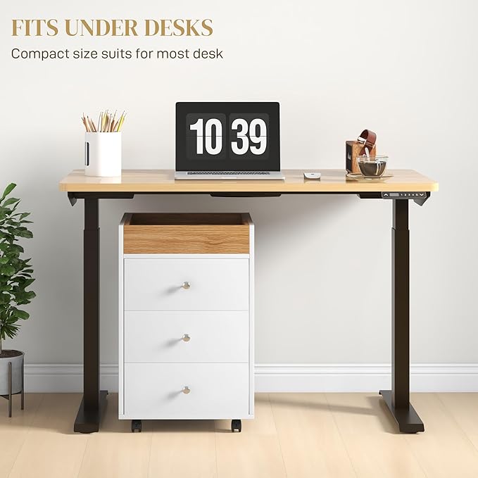 3 Drawer Mobile File Cabinet Under Desk Printer Stand with Storage Rolling Storage Drawers for Office White