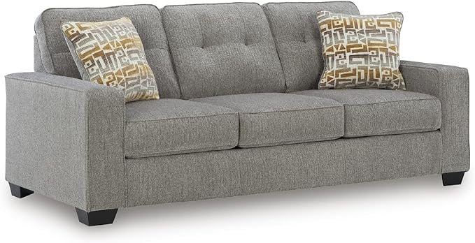Signature Design by Ashley Fanciful Classic Sofa Sleeper with Tufted Cushion Removable Cushion and Bi-Fold Memory Foam Mattress Queen Light Gray