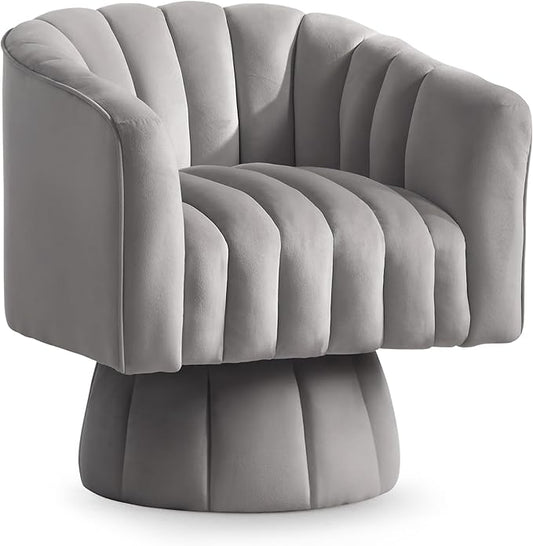 YSICK Swivel Accent Chair 360°Swivel Barrel Chair Modern Ottoman with Velvet Fabric Mid-Century Ottoman with Wide Upholstered Round Armchair for Living Room Lounge BedroomGrey