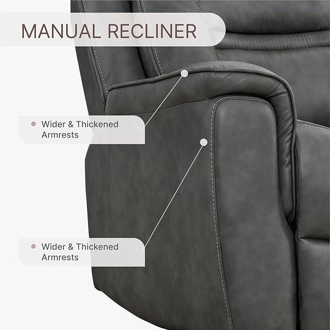 Leather Recliner Chair 360° Swivel Rocker for Adults Manual Rocking Reclining Chair with Adjustable Backrest Footrest for Living Room Bedroom Home Theater Seating
