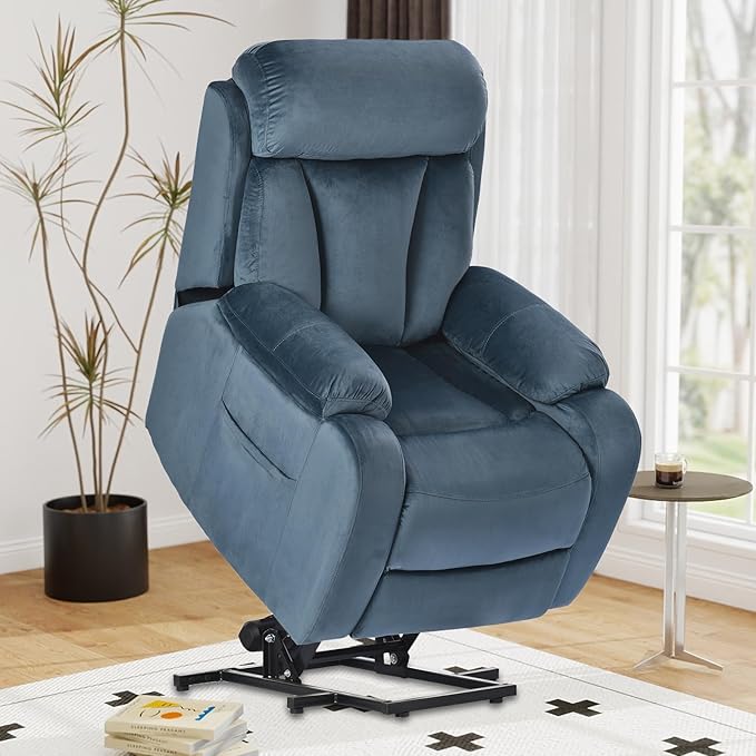 cinkehome Small Power Lift Recliner for Elderly Lift Chair Recliners Electric Recliner Chairs for Seniors Remote Control Adjustable Side Pocket (Navy Blue)