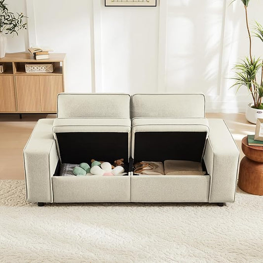 Waxberry Modern Loveseat Sofa Couch for Living Room with Seat Storage 71 Chenille Deep Seat Sofa with Type-C/USB Ports Solid Wood Frame Easy Assembly for Small Spaces Beige