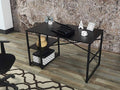 Sage Black Metal &amp Wood Desk - 47 Writing Desk with 2 Shelves Home Office Desk