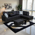 103.5 Inch Black Leather Sofa L Shaped Leather Couch Modern Modular Couch for Living Room and Office Furniture