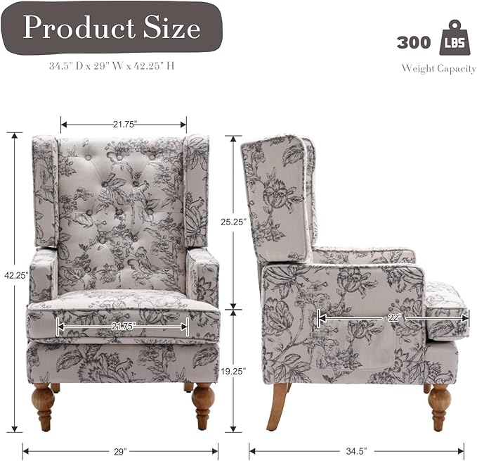HEAH-YO Mid-Century Modern Accent Chair Upholstered Linen Living Room Chair with High Backrest Comfy Arm Side Chair for Bedroom Beige