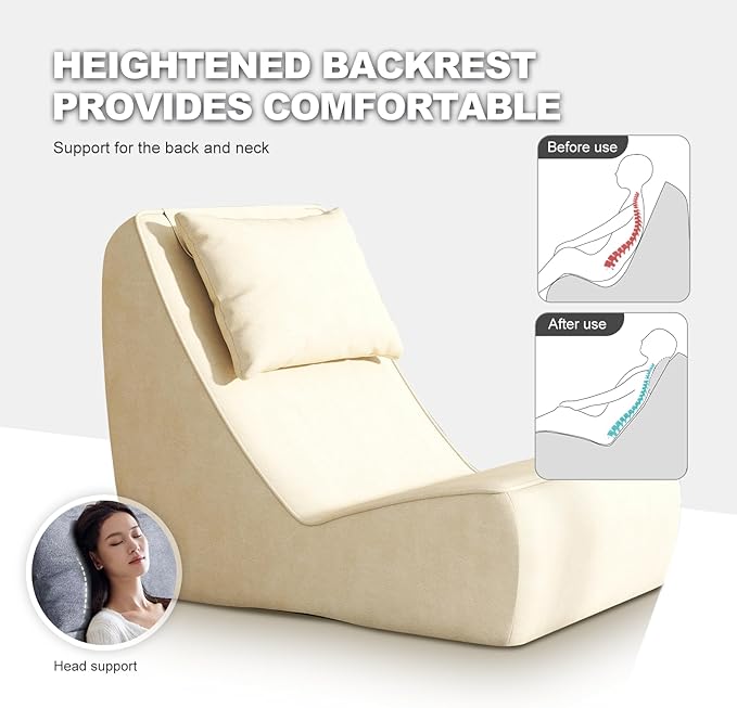Giant Bean Bag Chair for Adults - Indoor Chaise Lounge with Neck Pillow &amp Ottoman All-in-One Sponge Design Comfy Floor Chair for Reading Gaming Napping and Movies (Khaki)