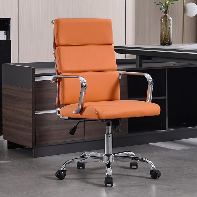 Office Chair Ergonomic Adjustable Desk Chair Mid Back Executive Comfortable Leather Lumbar Support Home Computer Chair with Padded Seat Swivel Wheels
