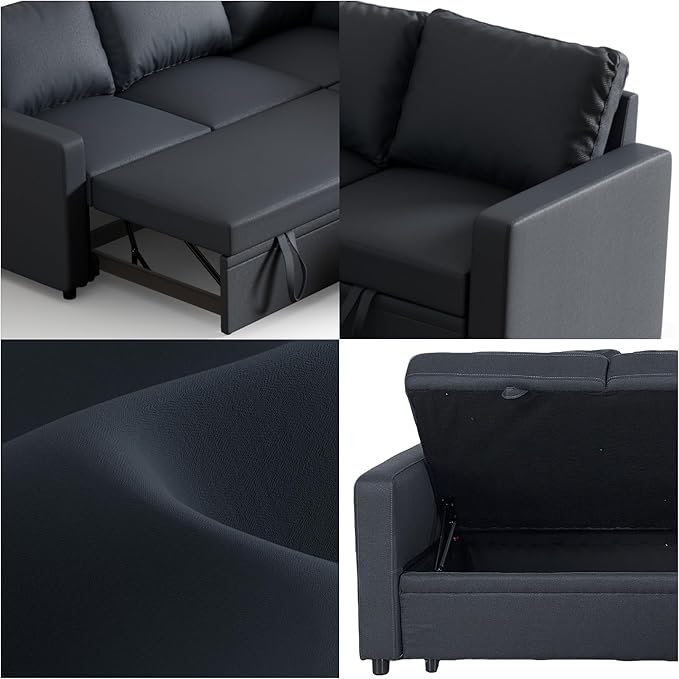 Modular Sofa Bed Couch with Storage 82 Reversible Sleeper Sofas with Pull Out Bed Pull Out Couch for Living Room Apartment Bedroom Office Dark Grey