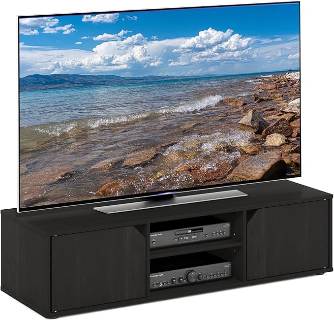 Furinno CLASSIC TV Stand Petite 2-Tier Entertainment Center with Open Shelf and Door Cabinets TV Console for TV up to 55 Inch for Living Room Bedroom Espresso