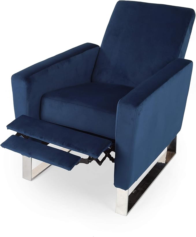 Mid-Century Fabric Rocker Recliner Chair Adjustable Single Recliner Sofa with Thicker Seat Cushion with Pocket for Living Room Bedroom Apartment (Blue)