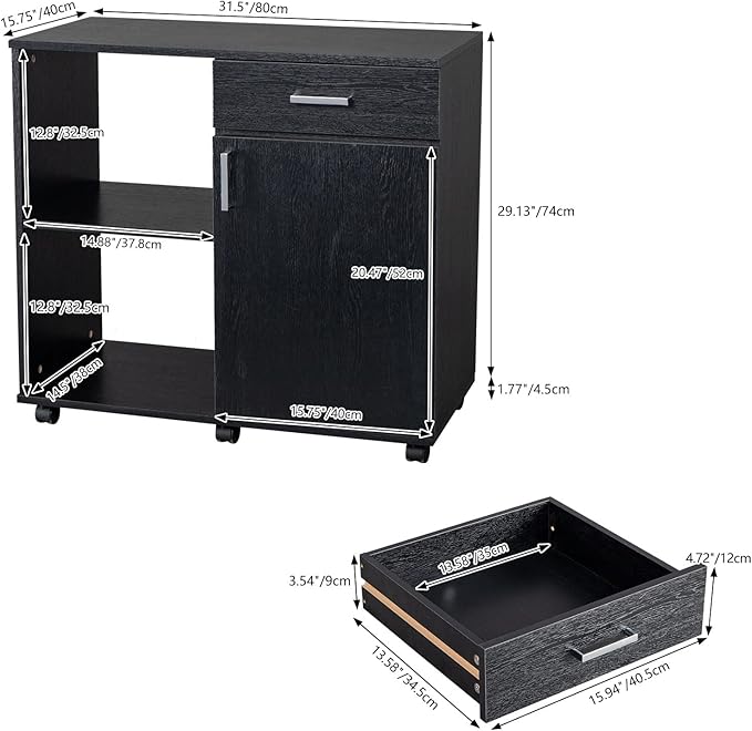 GLigeT Filing Cabinet Large Mobile Wooden Filing Cabinet 80x40x74CM Left Frame Right File Cabinet for Home Office File Storage Cabinets (Color : Black)