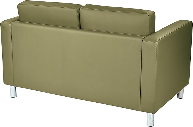Office Star Pacific Loveseat with Padded Box Spring Seats and Silver Finish Legs Dillon Sage Faux Leather