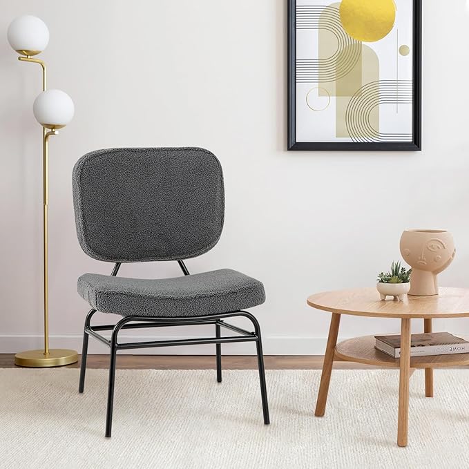 Giantex Modern Armless Accent Chair Set of 2 Sherpa Reading Chair w/Sponge Padding Adjustable Foot Pads &amp Metal Frame Upholstered Side Chair for Living Room Bedroom &amp Reading Room Grey