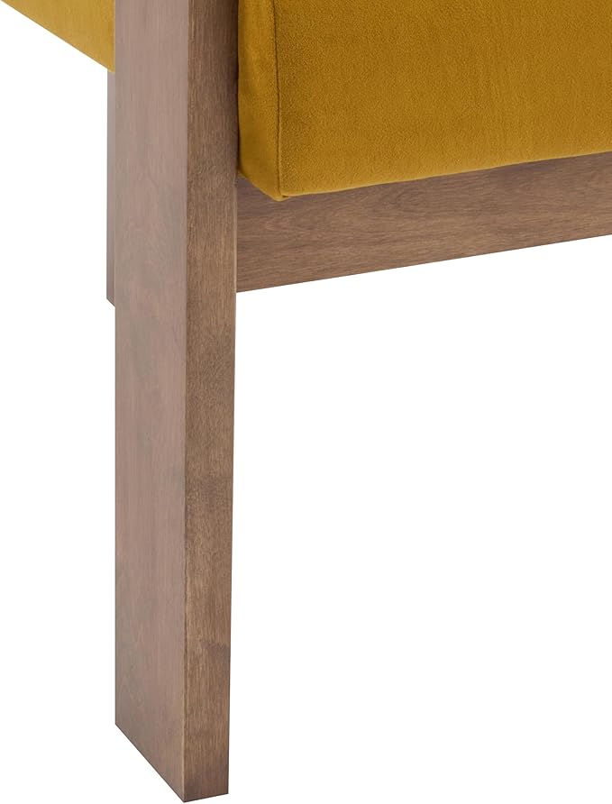 Christopher Knight Home Linton Modern Velvet Upholstered Accent Chair Living Room Solid Wood Lounge Chair Bedroom Soft Cushion Comfy Reading Chair Home Office Sofa Armchair Mustard Yellow+Brown