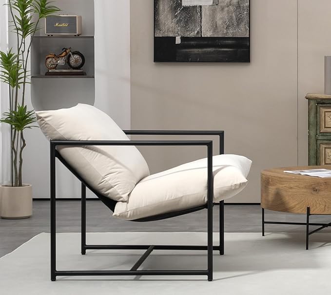 Serenity Accent Modern Velvet Arm Chair with Reclined Seat Sleek Design Durable Metal Frame Soft Upholstery and Plush Comfort for Stylish Living Room Beige