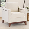 Vintage Upholstered Armchair with Nailhead Trim and Solid Wood Legs Comfortable Accent Chair for Living Room &amp Bedroom Beige