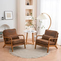 Mid Century Modern Accent Chair with Wood Frame Upholstered Lounge Bronzing Cloth Armchair Comfy Reading Leisure Chair with Cushion for Living Room Bedroom Balcony (Brown Set of 2)