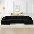 134 U-Shaped Cloud Couch Sectional Oversized Modular Boneless Sleeper Sofa with Side Pockets &amp Cup Holders 4-Seater Modern Deep Seat Corduroy Couch for Living Room No Assembly Required Black