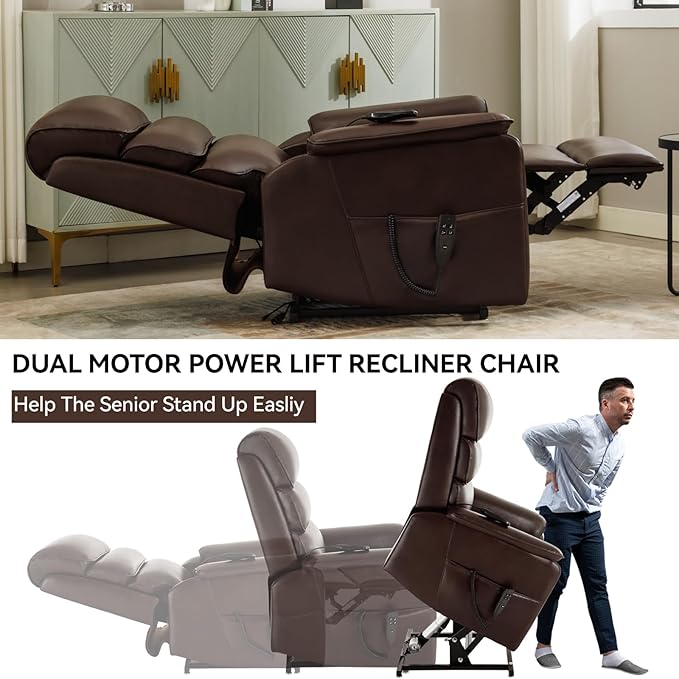 Manual Rocker Swivel Recliner Chair with Vibration Massage Lumbar Heat Rivet Design Faux Leather Brown Single Sofa for Living Room (34.64 Brown)