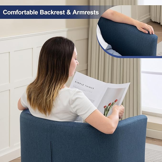 Accent Barrel Chair Modern Comfy Living Room Chairs with Armrest Small Reading Chair with Cozy Soft Padded for Bedroom Reception Room Cafe Blue