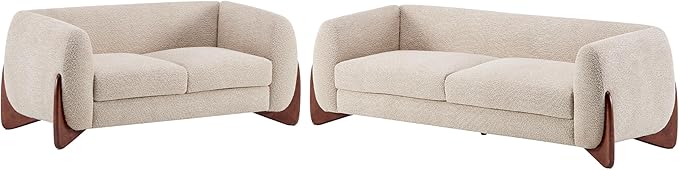 Christopher Knight Home Almad 2 Pieces Sofa Couch Set Cozy 3-Seater Sofa and Loveseat for Living Room Upholstered Couch Chair Soft Seating Lounge Sofa with Wood Frame Boucle Fabric Almond