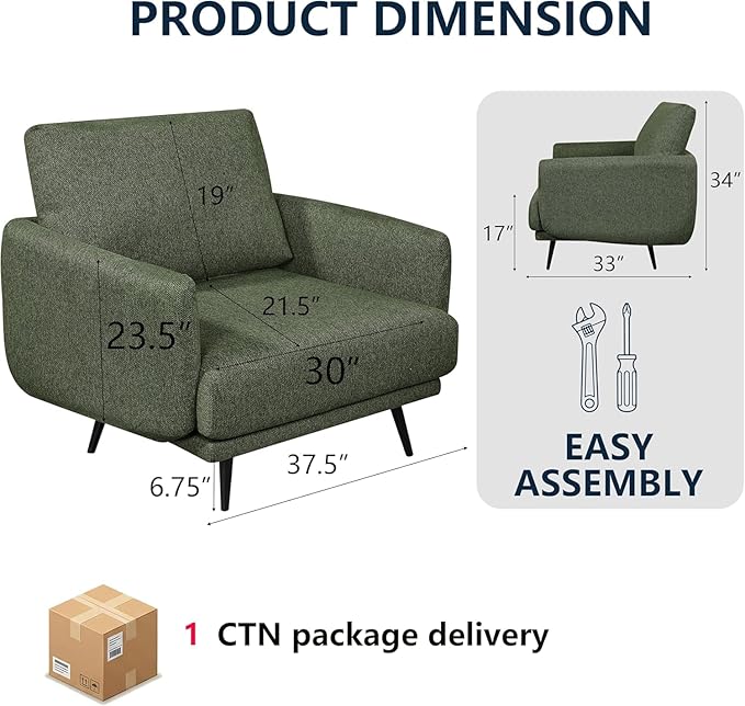 Oversized Accent Chair for Living Room Chairs Reading Arm Chair Comfy Modern Single Sofa Side Chairs with Metal Legs &amp Soft Cushion for Bedroom Waiting Room