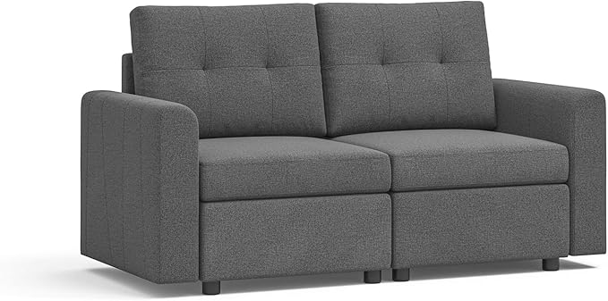 LINSY HOME Modular Loveseat Sofa - Love Seat Sectional Deep Seat Couches with Storage Seats Modern Comfy Couch for Living Room Bedroom Apartment Office Dark Grey