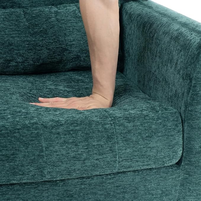 Modern Accent ChairChenille Arm Chairs for Living RoomUpholstered Mordern ArmchairComfy Soft Padded Lounge Chair in Small Space Bedroom w/Pillow Solid Wood Leg (Blackish Green + Chenille)