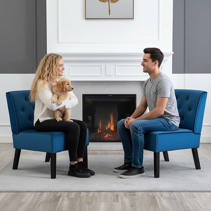 Reeso 2-Piece Living Room Armless Button Tufted Pattern Accent Chair Dark Blue