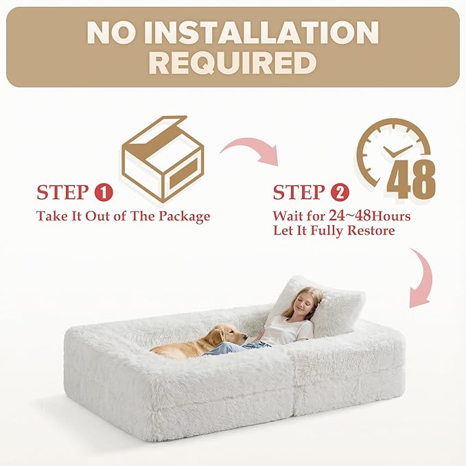 HABUTWAY Convertible Sofa Bed 3-in-1 Futon Sofa Bed with Pillow Foldable Pull Out Floor Sofa Bed with Removable Cover Plush Boneless Couch for Living Room/Bedroom/Dorm(TwinWhite)