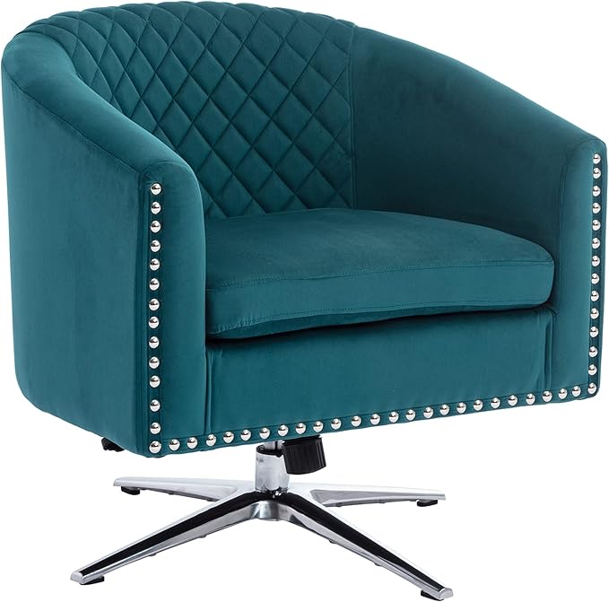 Swivel Barrel Chair Living Room Chair with Nailheads and Metal Base