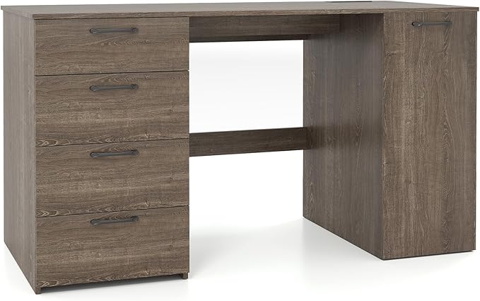 Tangkula 53 Computer Desk with 4 Storage Drawers &amp Cabinet Home Office Desk with Charging Station 5-Level Adjustable Shelf &amp Cable Management Hole Writing Study Desk Modern Executive Desk