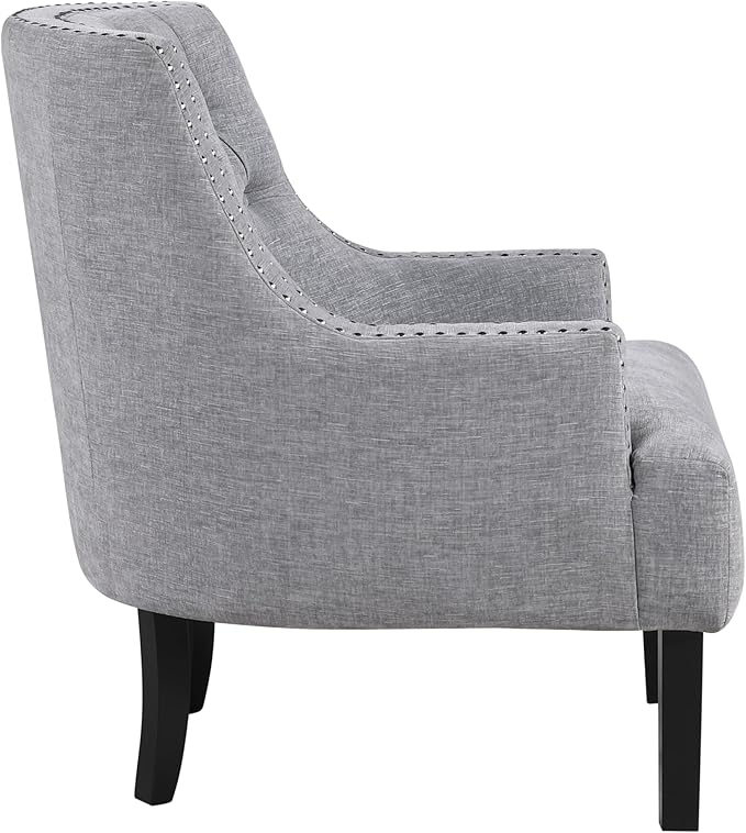 Modern Traditional Accent Chair Gray Chenille Upholstery Button-Tufted Solid Wood 1pc Living Room Furniture