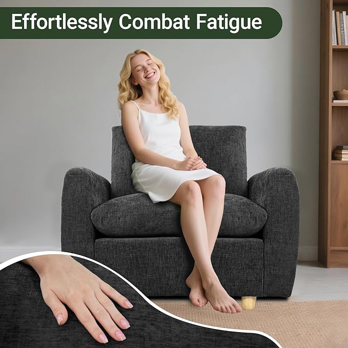Brelice 2-in-1 Sofa Chair with Removable Arms Deep Seat Ergonomic Accent Chair Plush Chenille Fabric for Modular Living Room Sectional High Resilience