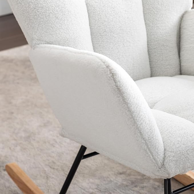 Setawix Teddy Fabric Rocking Accent ChairMid Century Modern Rocking Glider ArmchairLeisure Tufted Rocker Arm Chair for NurseryBedroomLiving Room (Teddy Ivory 27.6)