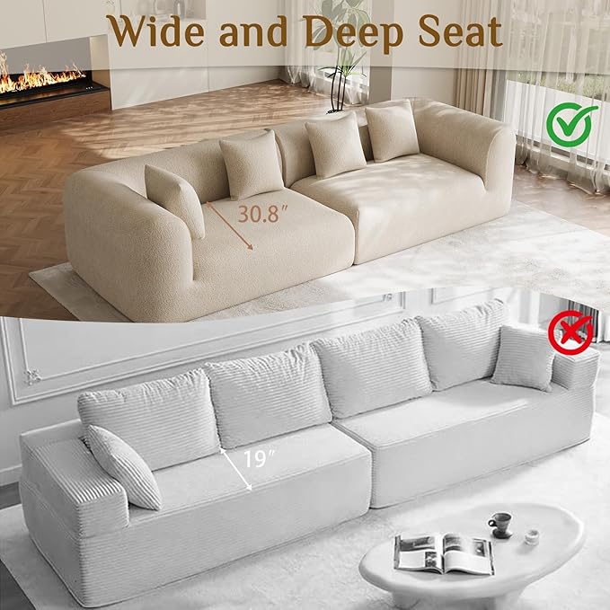 120 Oversized Sectional Couches for Living Room Comfy Plush Boneless Modular Sectional Sofa Modern Modular Couch Chenille Cloud Couch Sectionals 4 Seater No Assembly Needed Beige White