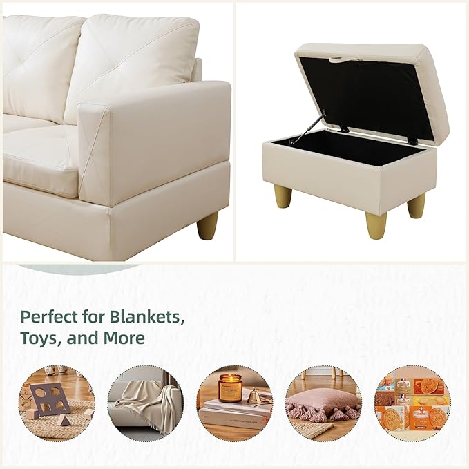 FONTOI L Shaped Sectional Couch Sofa Modern Couches for Living Room Comfy 4 Seat Modular Sectional Sofa with Ottoman Storage for Bedroom Apartment White