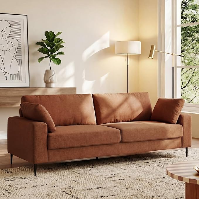 84.3 Modern Loveseat Sofa Comfy Couches with Spring Cushion Solid with Wood Frame 2 Pillows Included Mid Century Modern Design Home Sofa for Living Room Rust