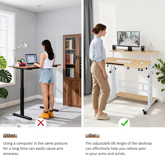 FAHKNS Small Standing Desk Adjustable Height Portable Standing Desk with Wheels Mobile Stand Up Desk for Home Reading Desk and Office Work