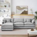 102 Grey Modular Sectional Sofa with Movable Ottoman Convertible L Shaped Chenille Cloud Couch Comfy 3-Seater Deep Seat Sofa Couches for Living Room Bedroom and Apartment (Grey 102)