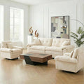 Modern 84 Small Loveseat &amp 2 Pieces 360° Swivel Accent Chairs Set Plush Chenille Fabric with Padded Seat &amp 4 Decorative Pillows for Apartment Living Room Bedroom Home Office (Beige 3-Pie