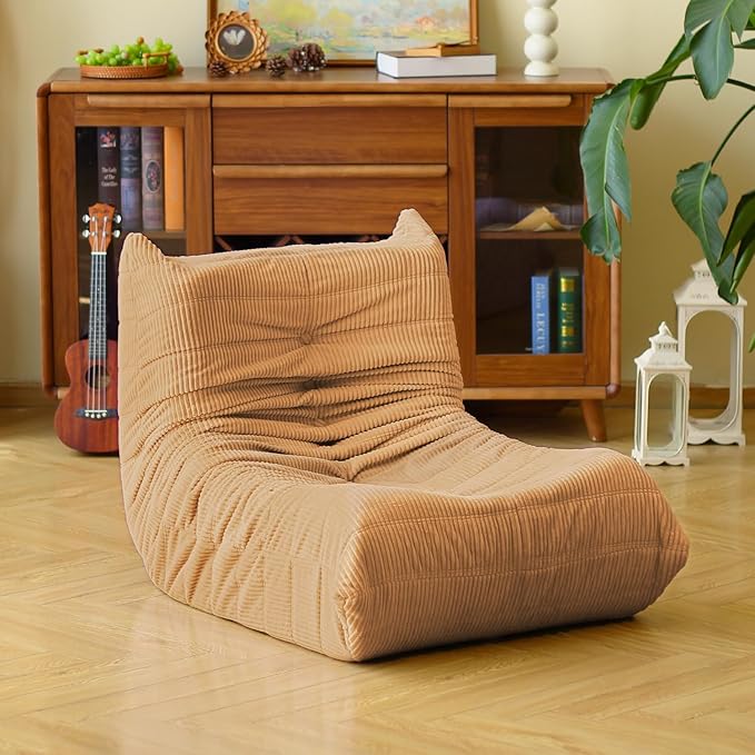 N&ampV Fireside Floor Sofa- Mid-Century Modern Armless Lounge Chair with Premium Soft Corduroy Fabric Plush Foam Cushion Accent Chair for Living Room Bedroom &amp Office (Khaki)