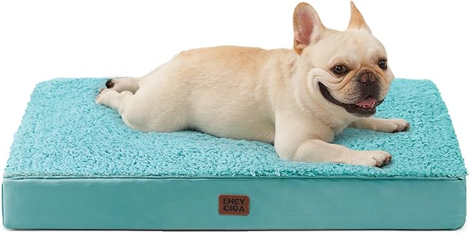 EHEYCIGA Orthopedic Medium Dog Beds for Small Dogs with Removable Washable Cover for Crate Turquoise Blue 30x20