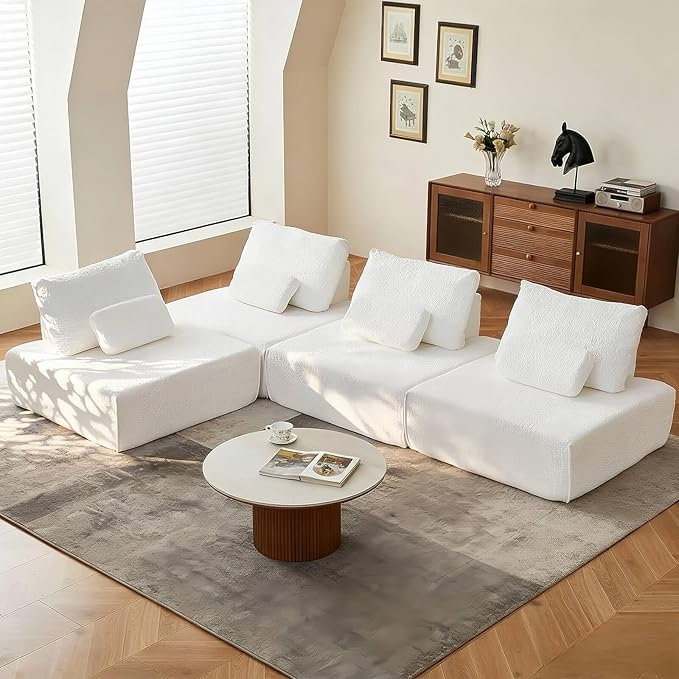 Modular Cloud Sectional Couch – L-Shaped Sofa with Chaise &amp Deep Memory Foam Seat No Assembly Required for Apartments Living Room Office &amp Small Spaces (4PCS) | Modular combination