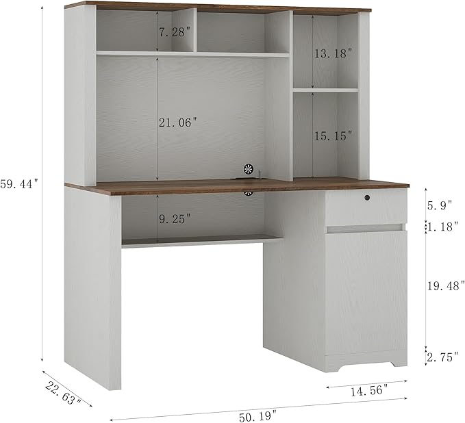 Computer Desk with Hutch BookshelfWood Executive Desk Teens Student Desk Writing Laptop Home Office Desk with Drawers3 AC Outlets and 2 USB Charging PortsStudy Laptop Table for Home