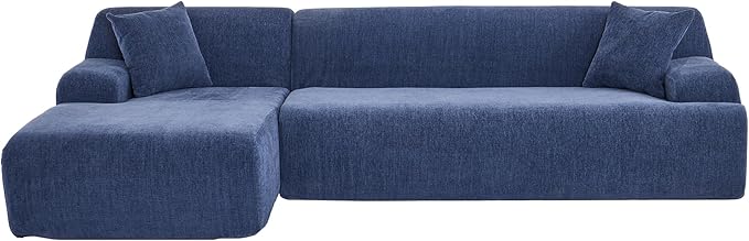2 Piece Large L-Shape Modular Sectional Sofa with Two Pillowsfor Living Room Office Apartment Bedroom Salon (Blue@Chenille)