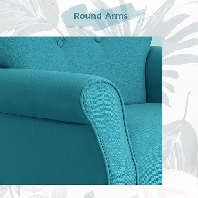 MELLCOM Mid Century Wingback Arm ChairModern Upholstered Fabric High Back Accent Chair with Wood LegsUpholstered Single Sofa Club Chair for Living Room Bedroom Home Office Teal