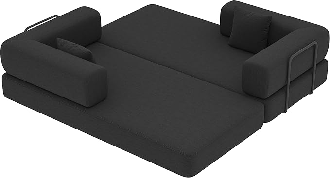 KEIKI Convertible Corduroy Sleeper Sofa Bed with Cylindrical Pillow Folding Floor Mattress Couch with Fixed Shape Frame for Living Room Studio Lounge