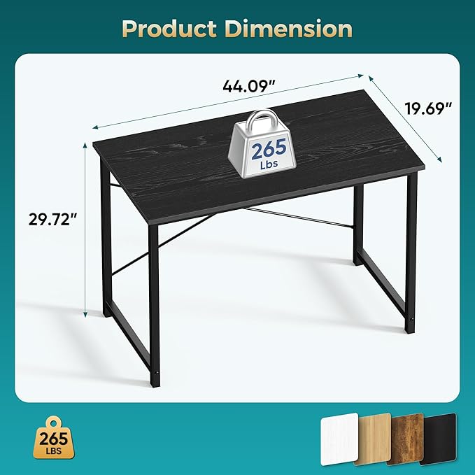 OLIXIS 44 Inch Computer Office Desk for Small Spaces Writing Gaming Work Desk Modern Study Table with Metal Frame Home Bedroom Black